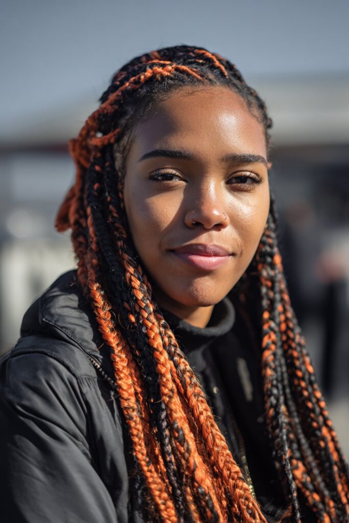 Orange peekaboo tribal braids with bold hidden color
