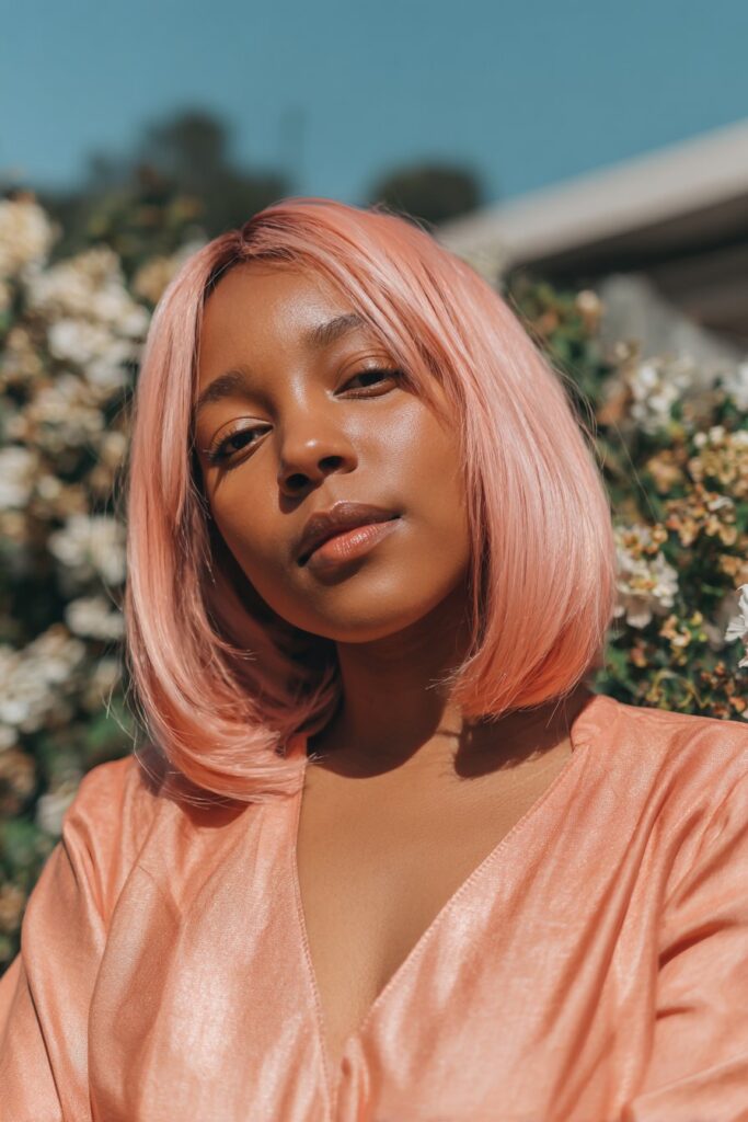 Pastel pink sleek bob spring hairstyle for Black women