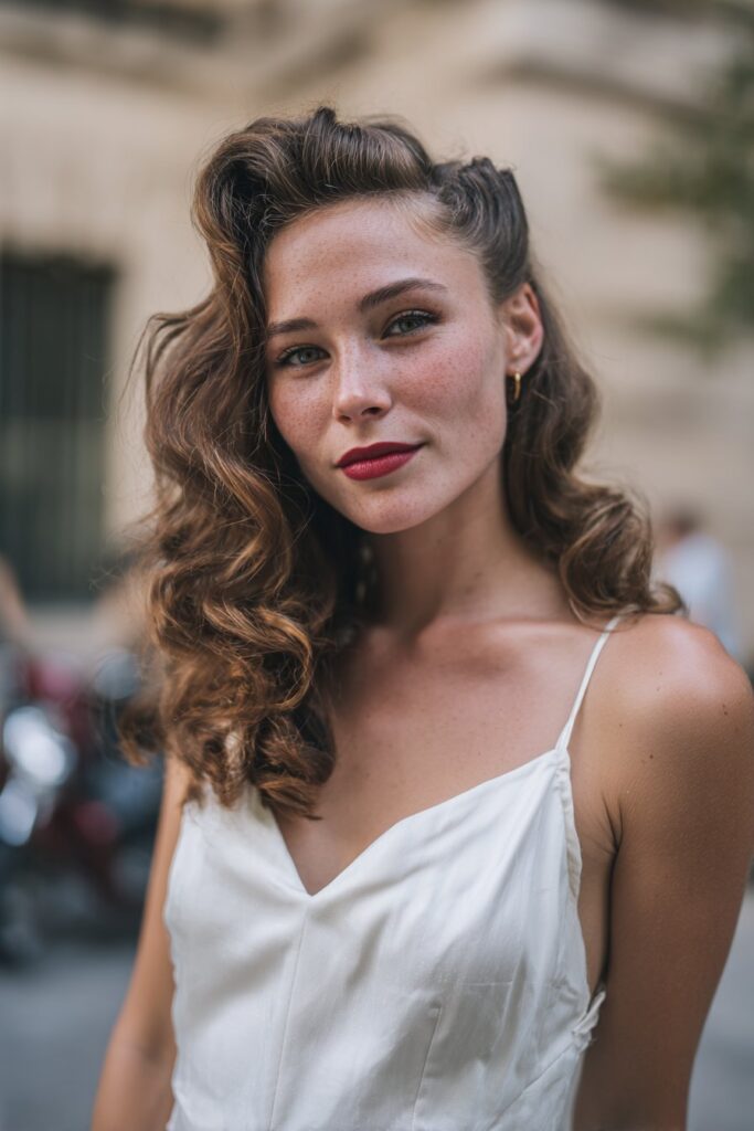 Vintage pin curls grad hairstyle with classic look