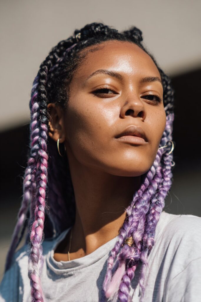 Purple and lilac peekaboo braids with soft color contrast