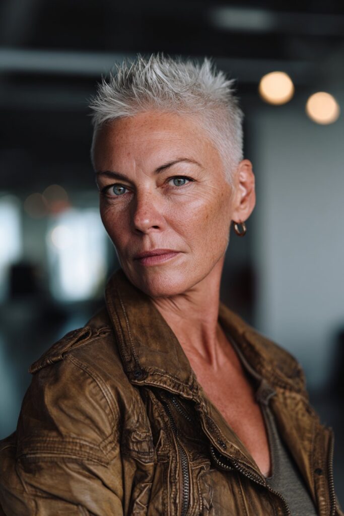 Razored spiky layered haircut for older women with fine hair