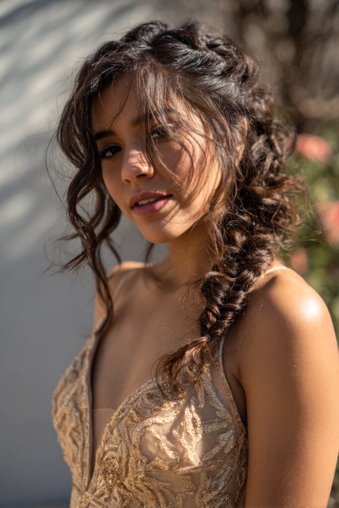 Romantic loose braid prom hairstyle for long hair