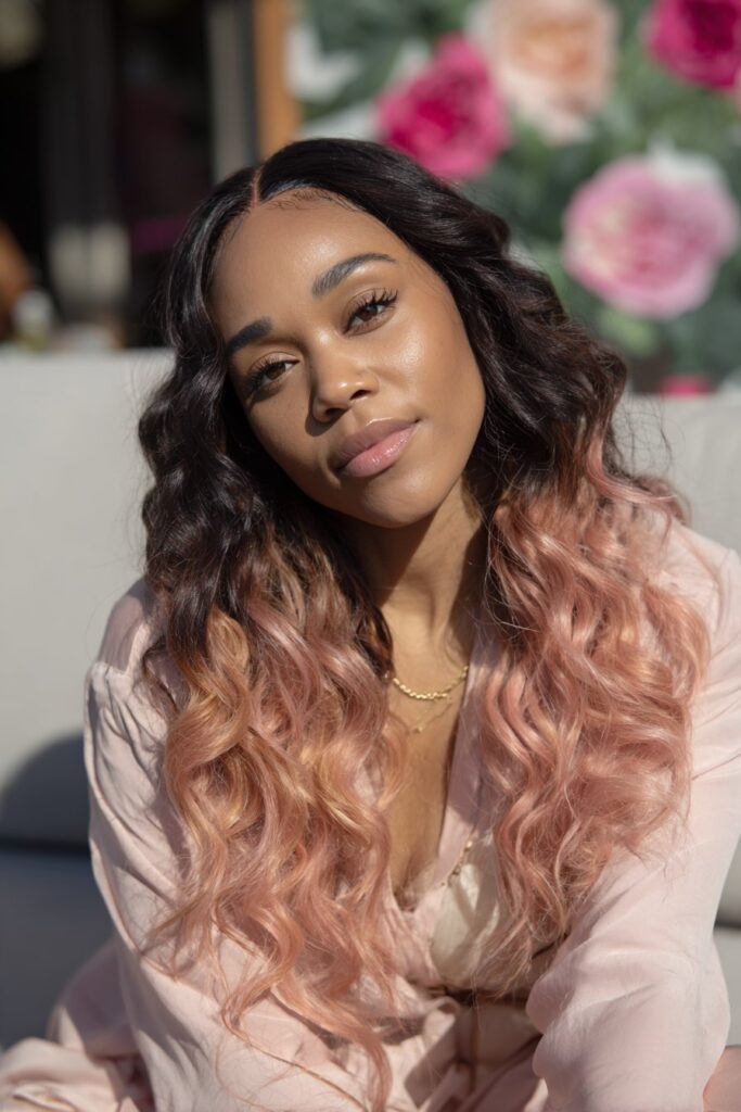 Rose gold ombre curls spring hairstyle for Black women