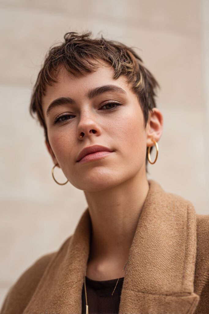 Short calico hair style on bob or pixie haircut