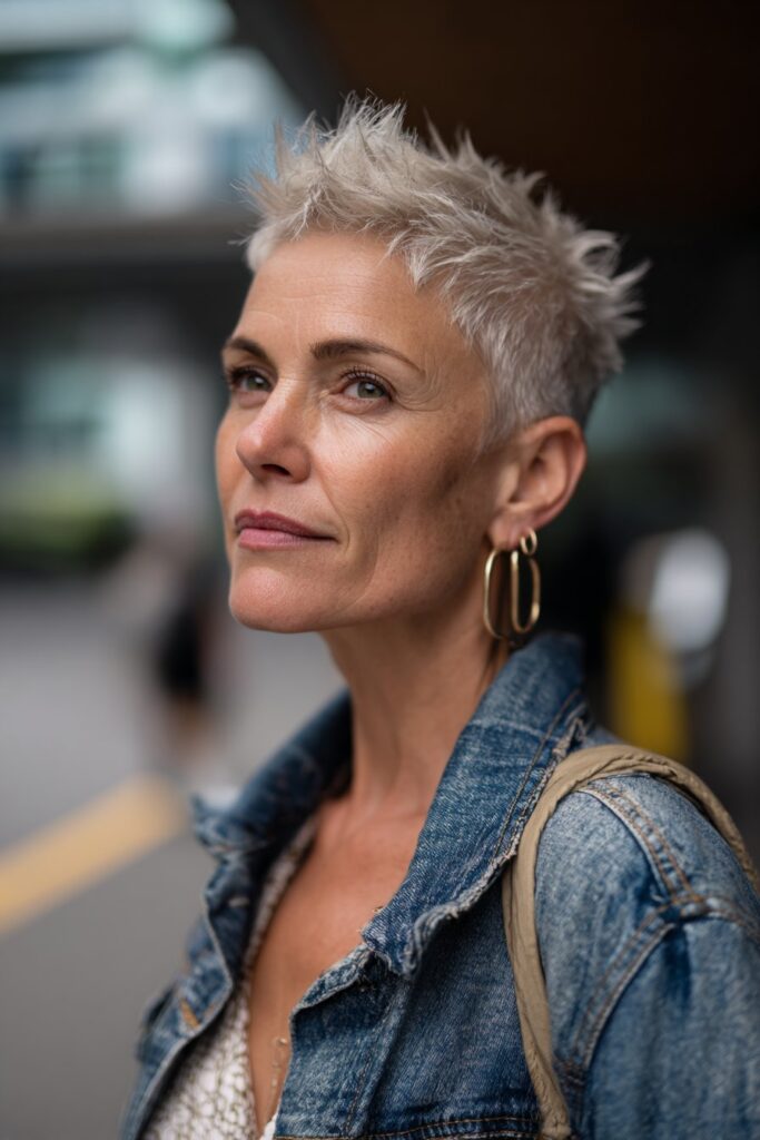 Short spiky mullet haircut for older women with edgy style