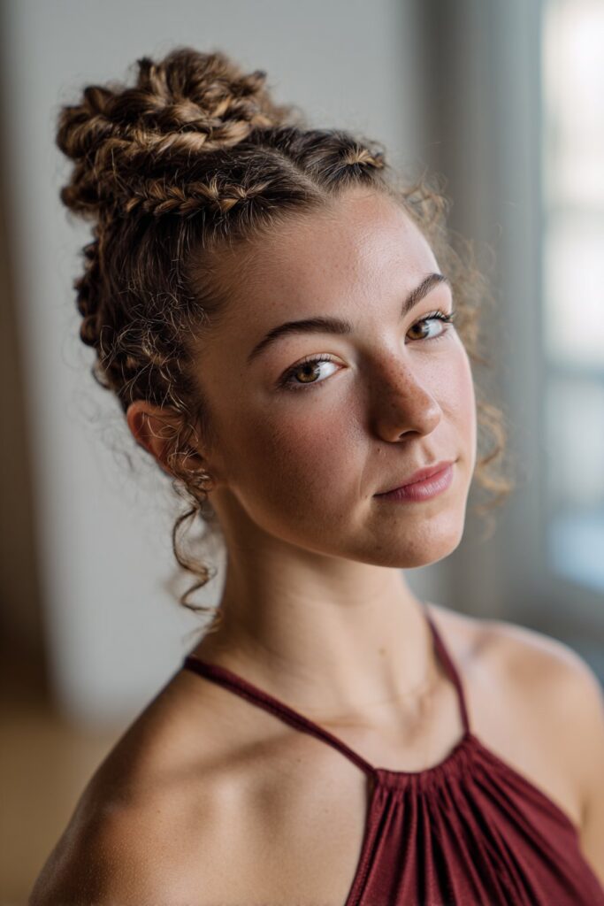 Side braid updo dance hairstyle with elegant style