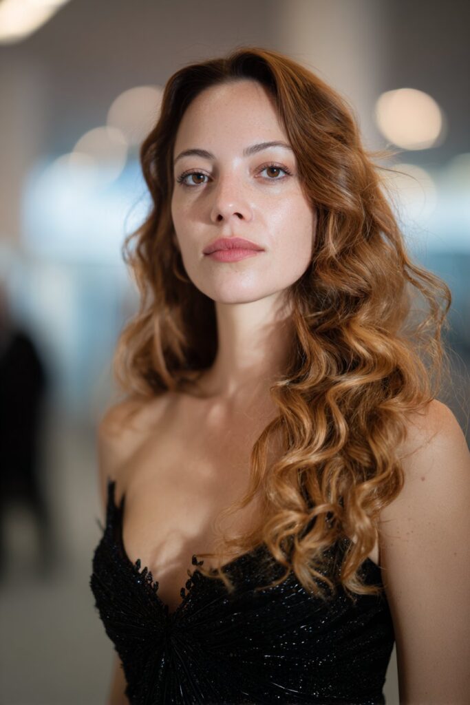 Side swept curls fancy hairstyle with deep part