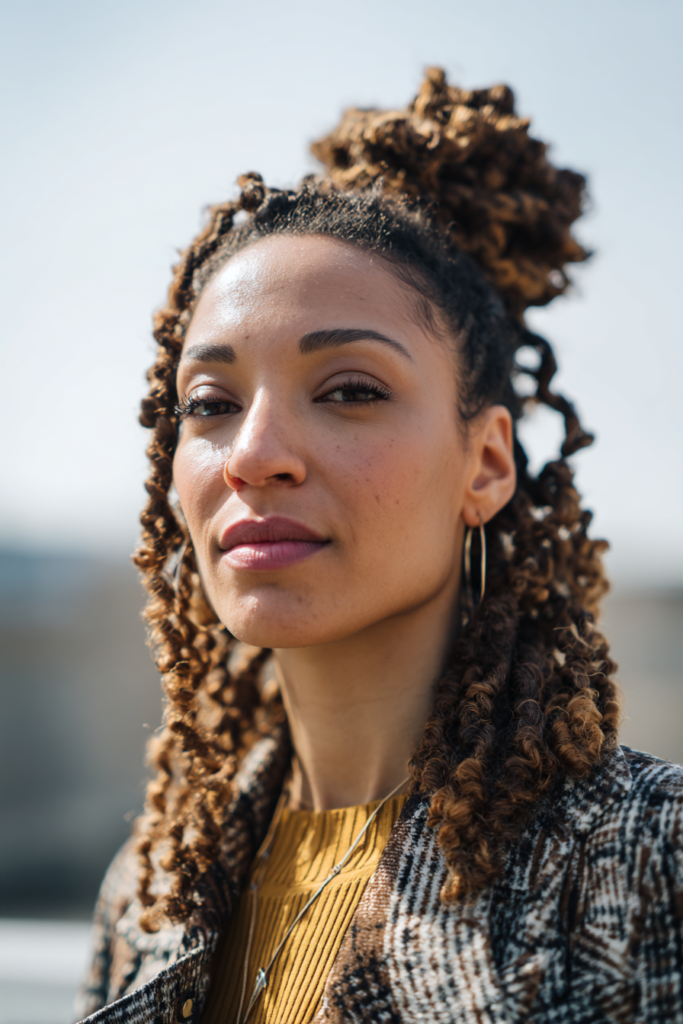 Side swept spring twist protective style with soft curls