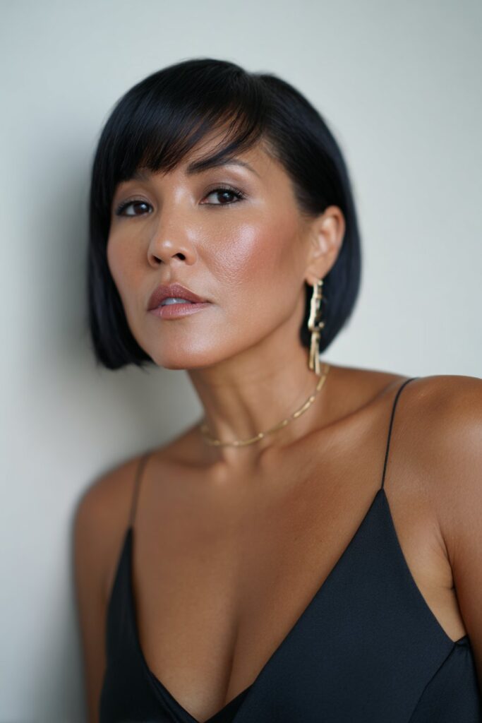 Sleek blunt bob with shine for mother of the bride hairstyle