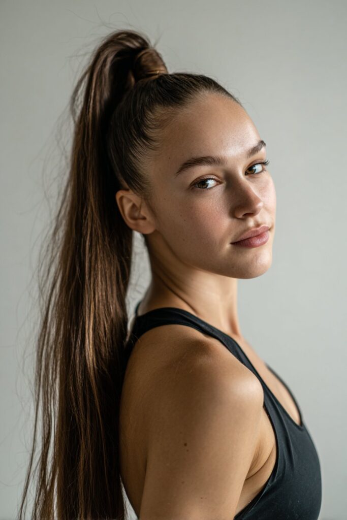Sleek high ponytail dance hairstyle for performance