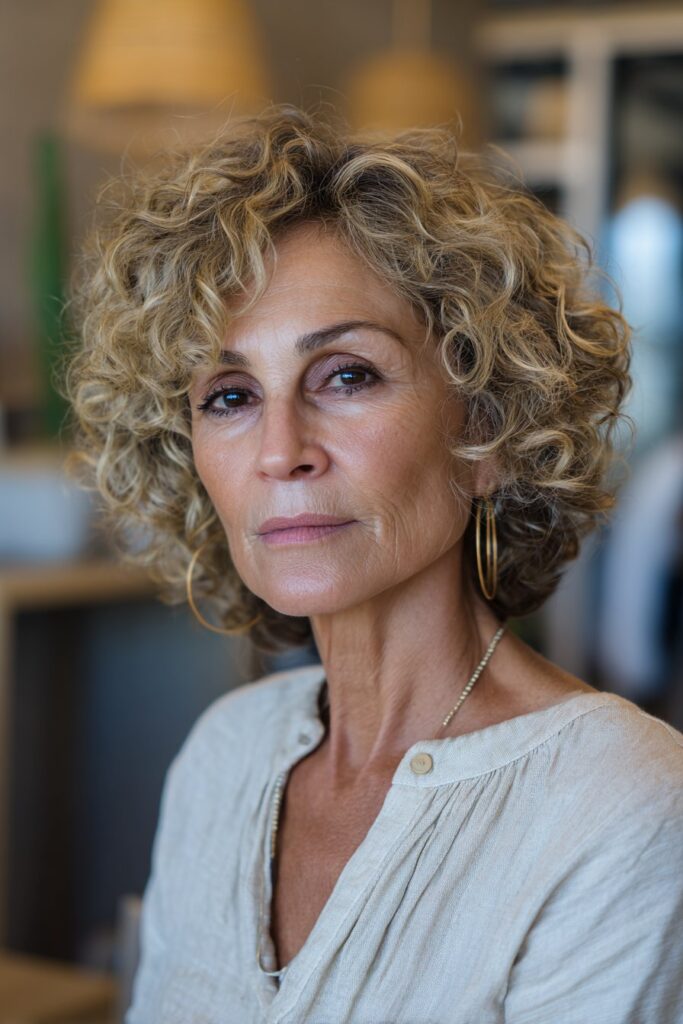 Soft curly short hairstyle for thin hair over 60 with natural volume