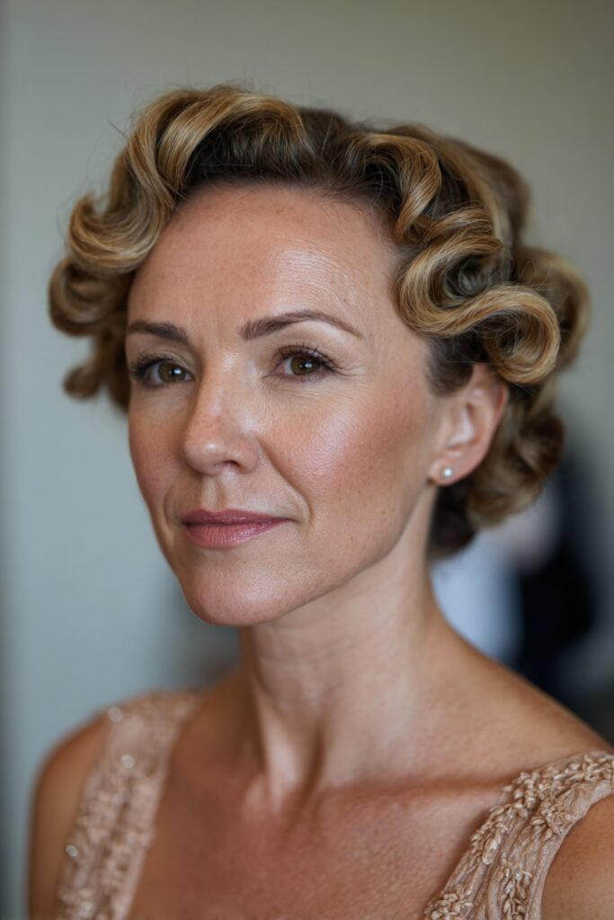 Soft finger waves hairstyle for short hair mother of the bride