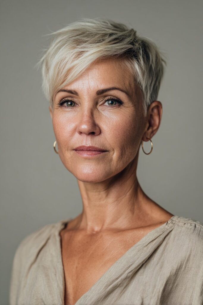 Soft graduated pixie haircut for women over 50 with natural volume