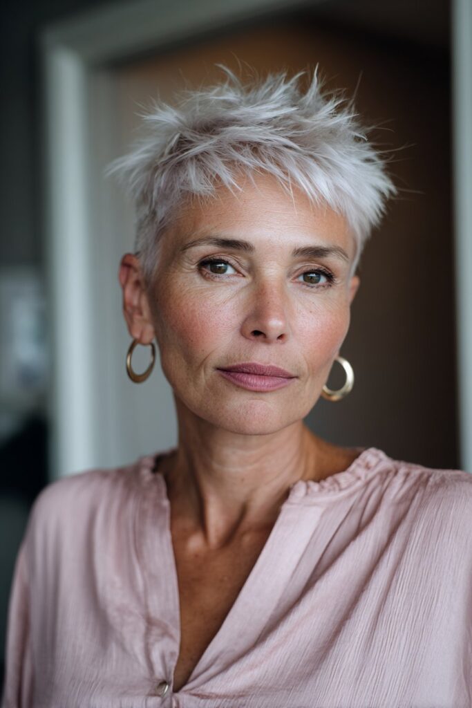 Soft spiky pixie bob haircut for women over 50