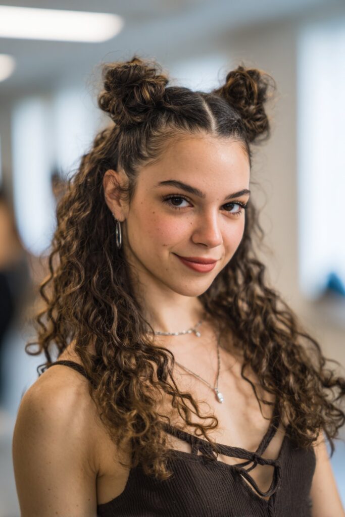 Space buns dance hairstyle for fun performance look