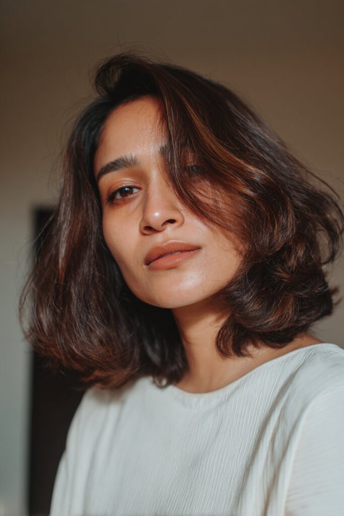 Subtle chestnut highlights on dark brown hair