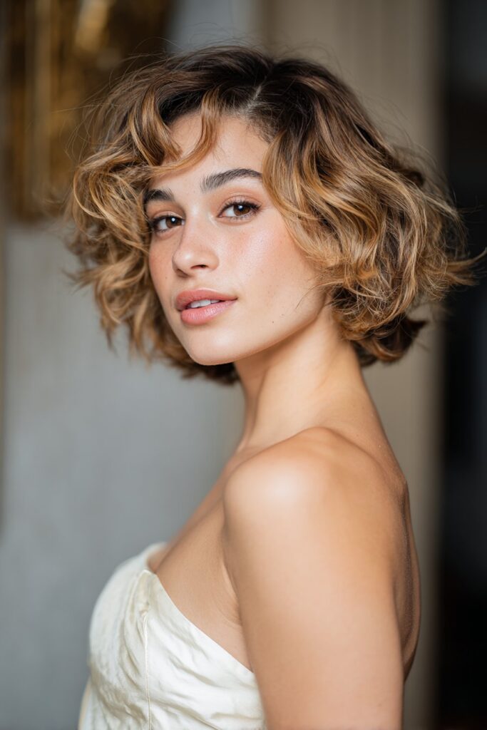 Textured bob prom hairstyle for short hair with volume