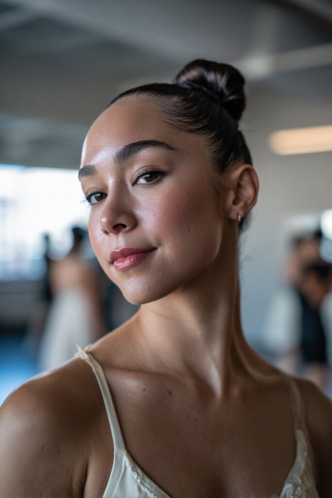 Classic ballet bun dance hairstyle with sleek finish