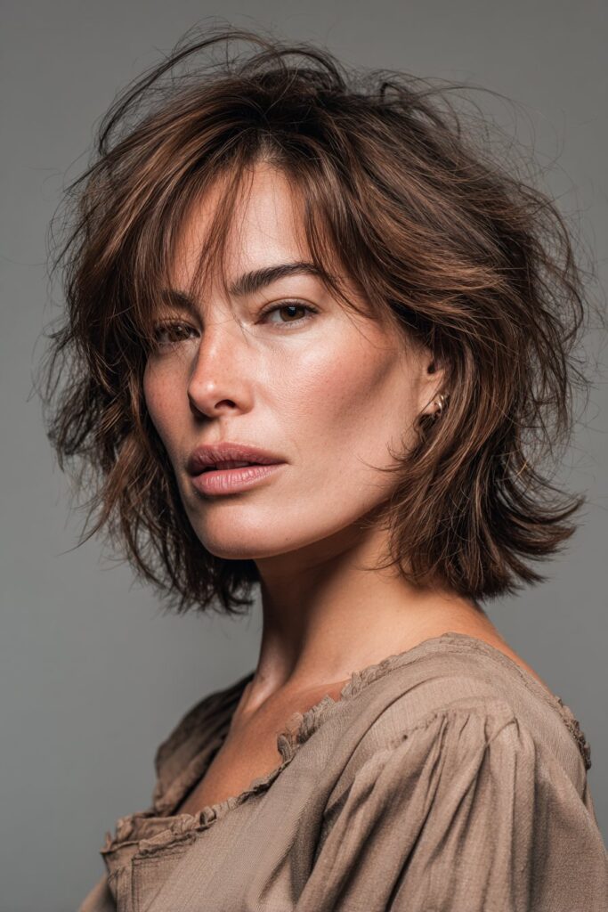 Tousled bixie haircut for frizzy hair with soft texture and volume