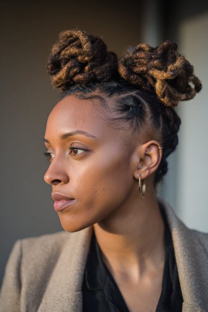 Twisted crown locs updo hairstyle