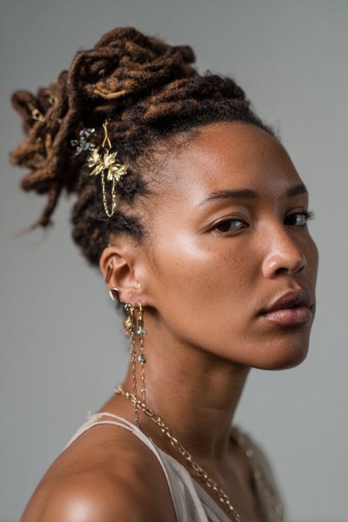 15 Gorgeous Black Hair Updo Hairstyles to Try Today 4 Twisted side updo with hair jewelry for Black hair