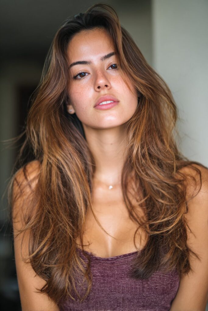 Medium length two tier layered haircut with dimension