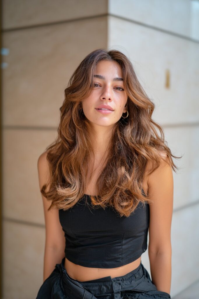 Medium length U shape layered haircut with soft ends