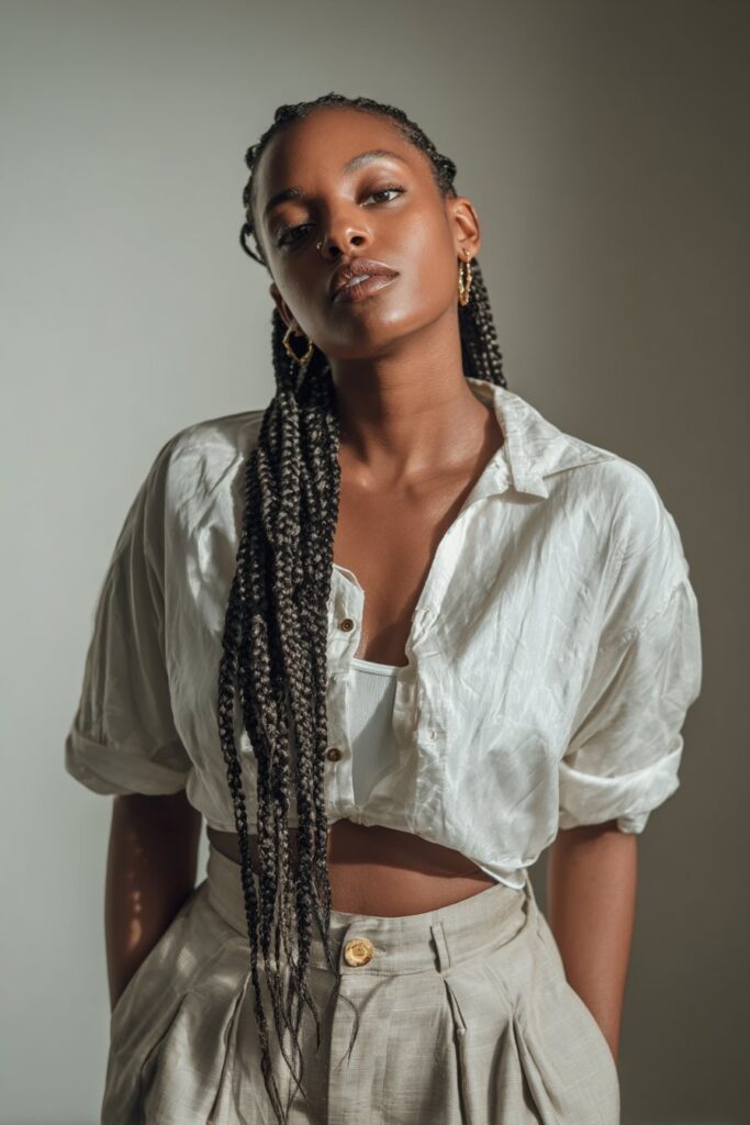 Waist length jumbo knotless braids for long protective style