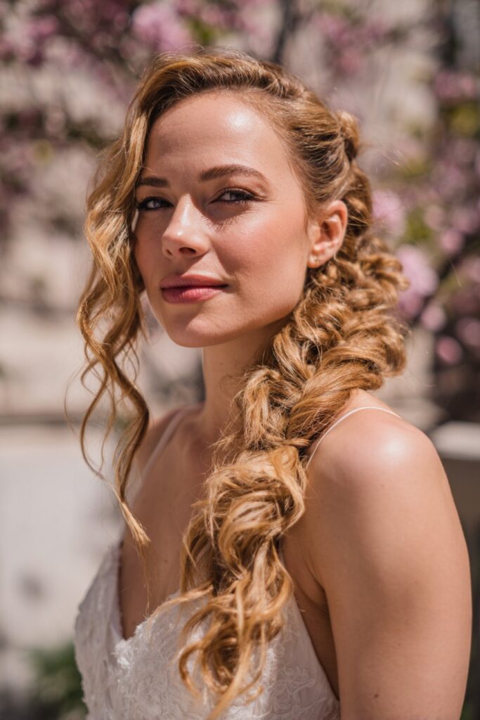 Waterfall braid fancy hairstyle with flowing layers