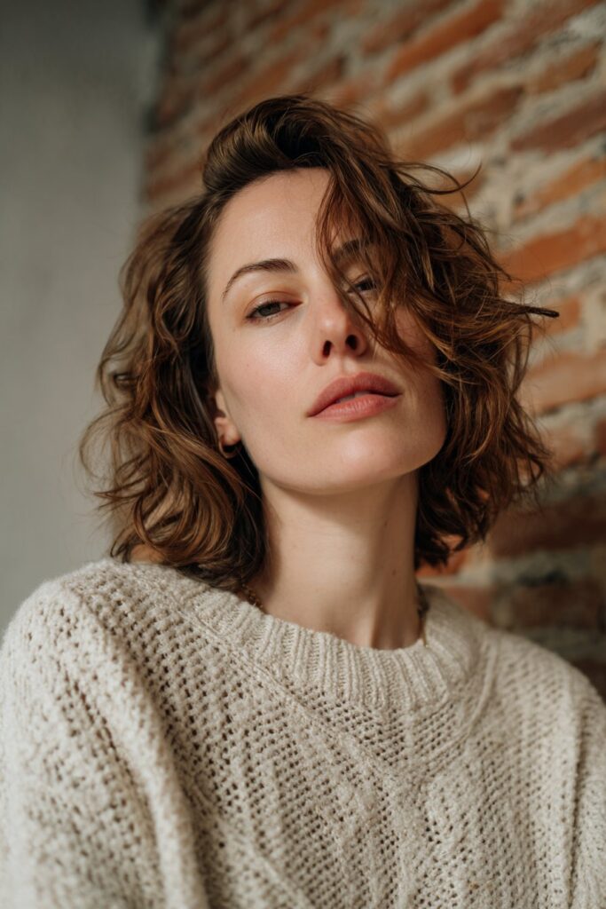 Wolf cut hairstyle for wavy frizzy hair with soft layered texture