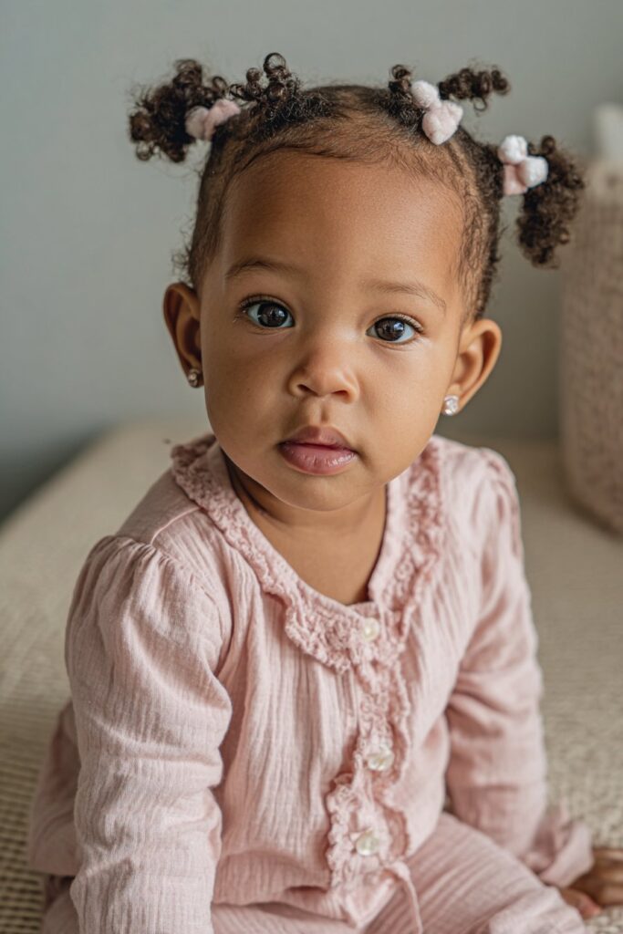 Infant baby girl short hair natural curls with accessories