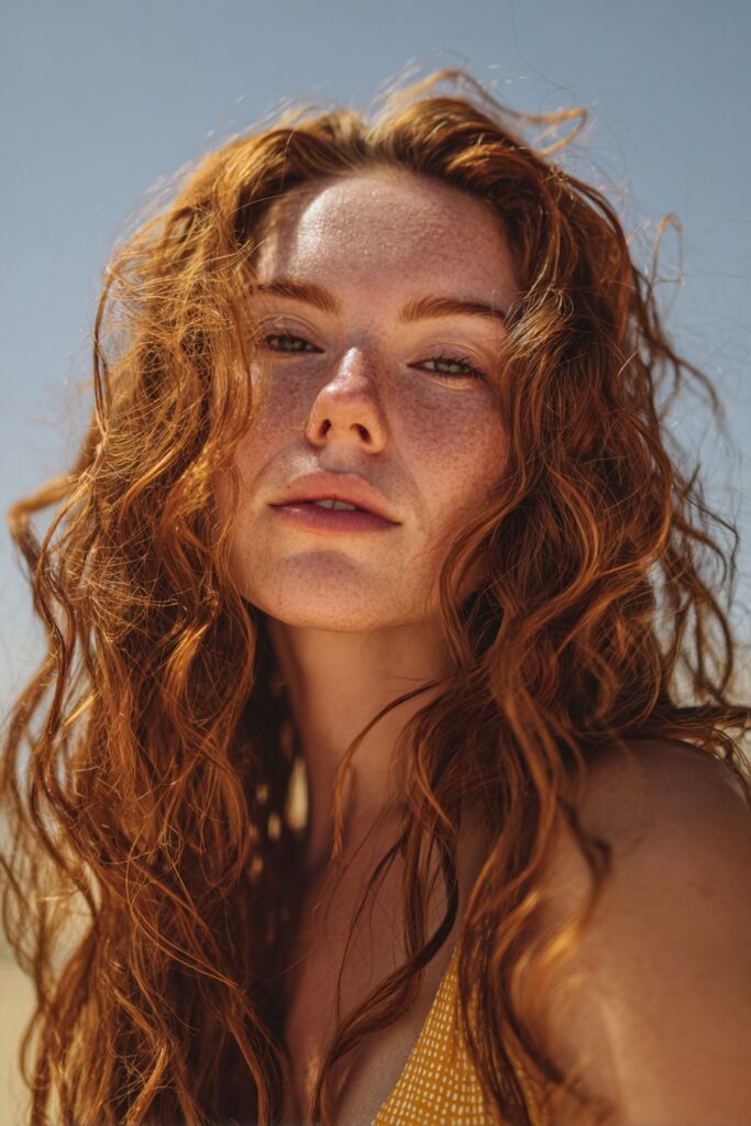 Amber honey summer red hair color with warm dimension