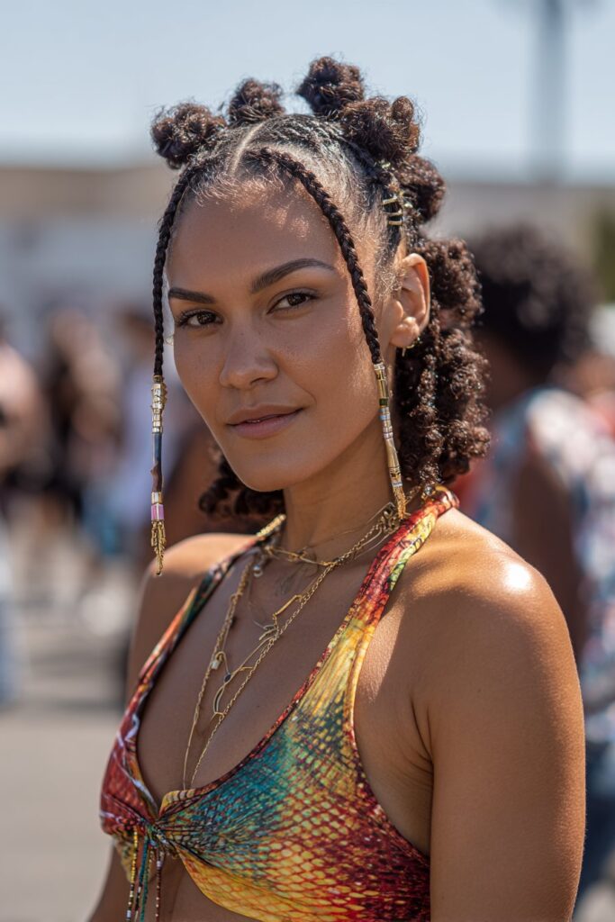 Freaknik hairstyle bantu knots with accessories
