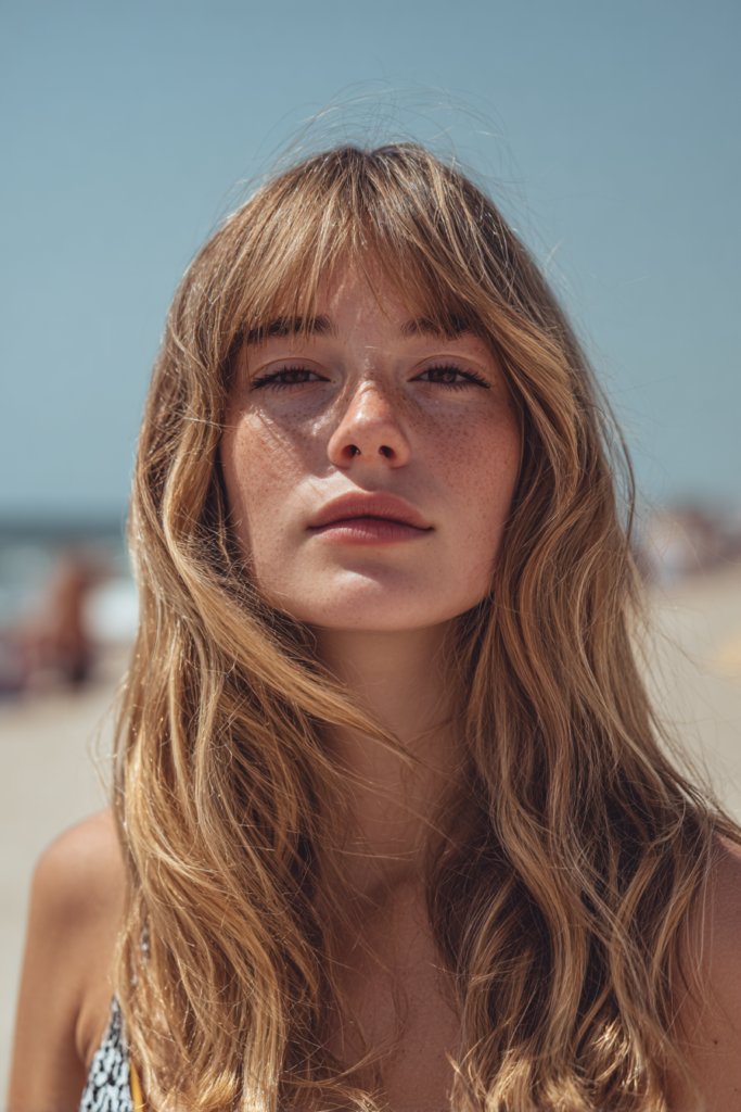 Beachy waves hairstyle with face framing layers