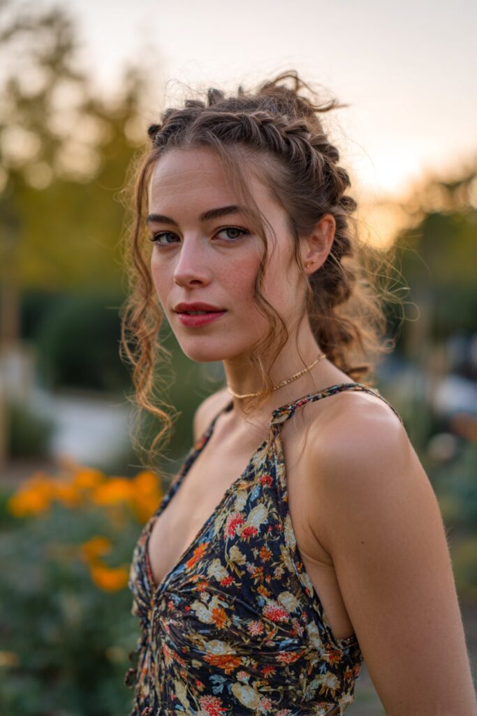 Half up half down prom hairstyle messy braids and waves