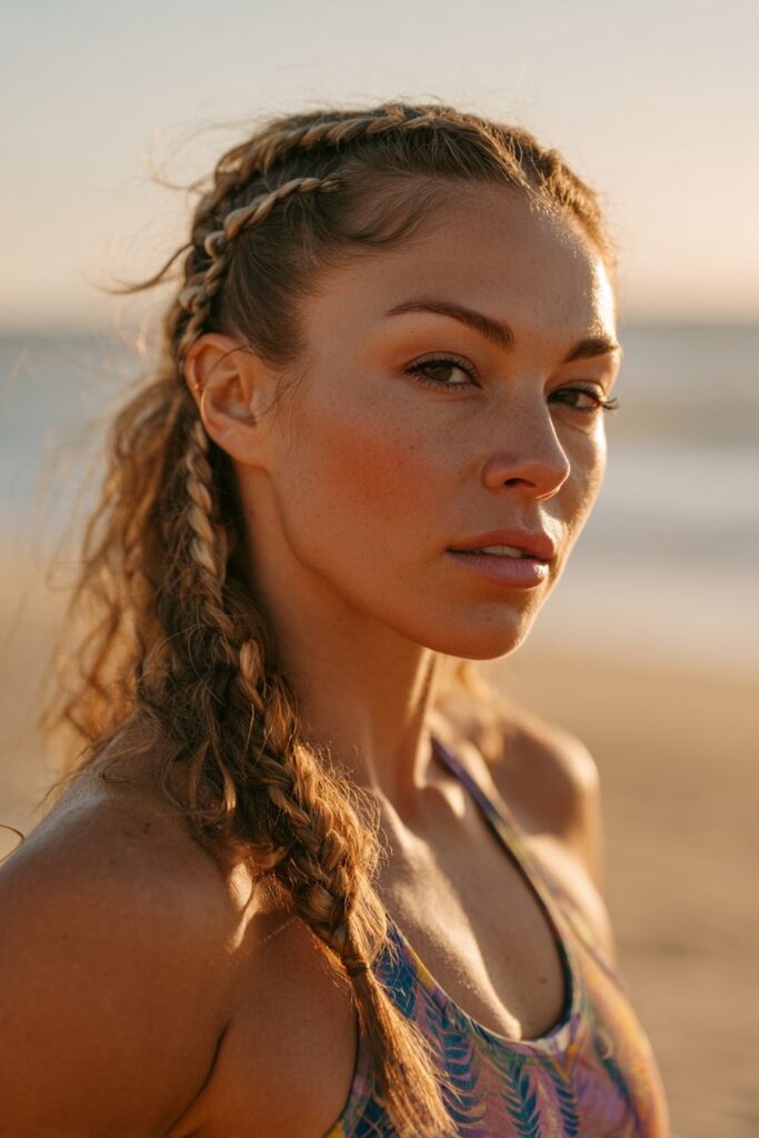 Braided crown beach hairstyle long hair