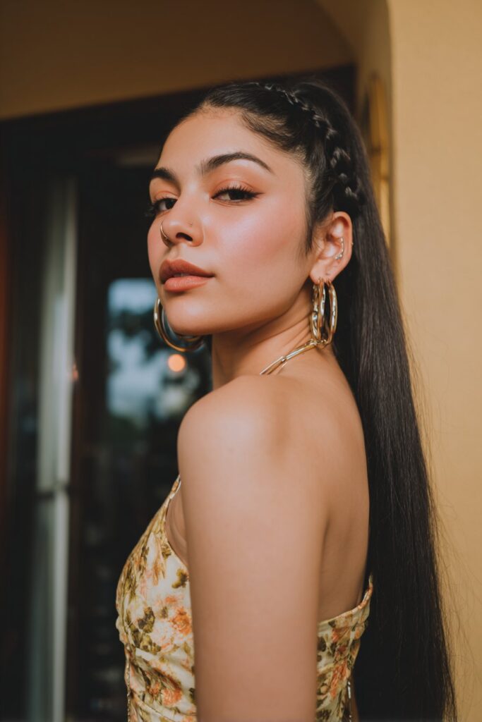 Braided crown prom hair straight style