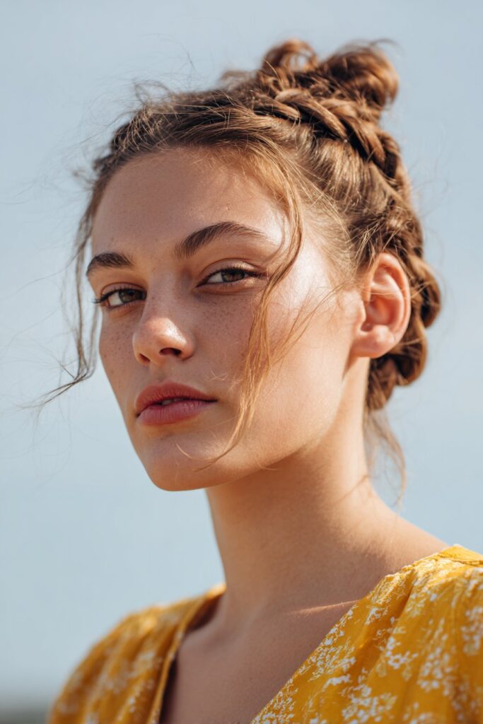 Braided low bun cute summer hairstyle