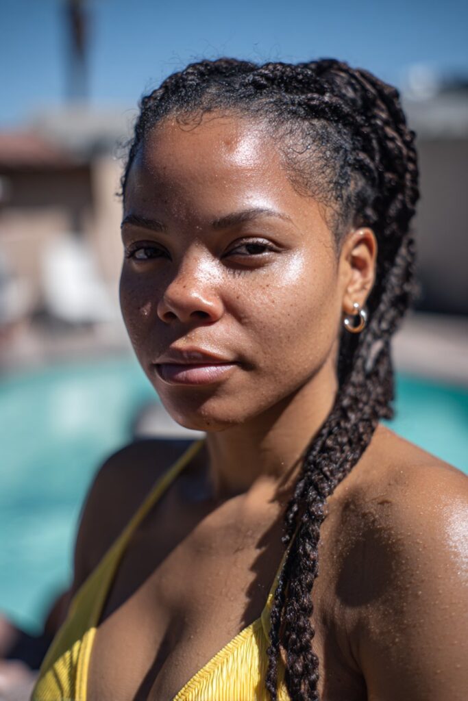 Braided ponytail protective hairstyle for pool days
