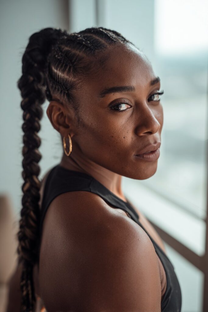 Braid ponytail hairstyle for black hair cornrows with undercut