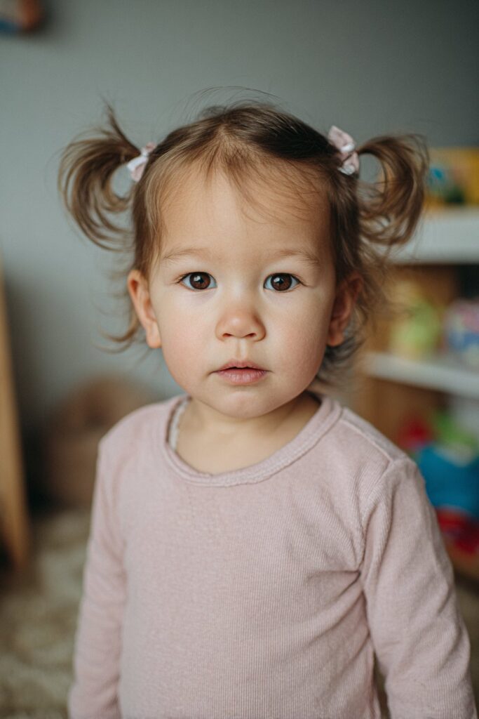 Infant baby girl short hair center part with tiny bows