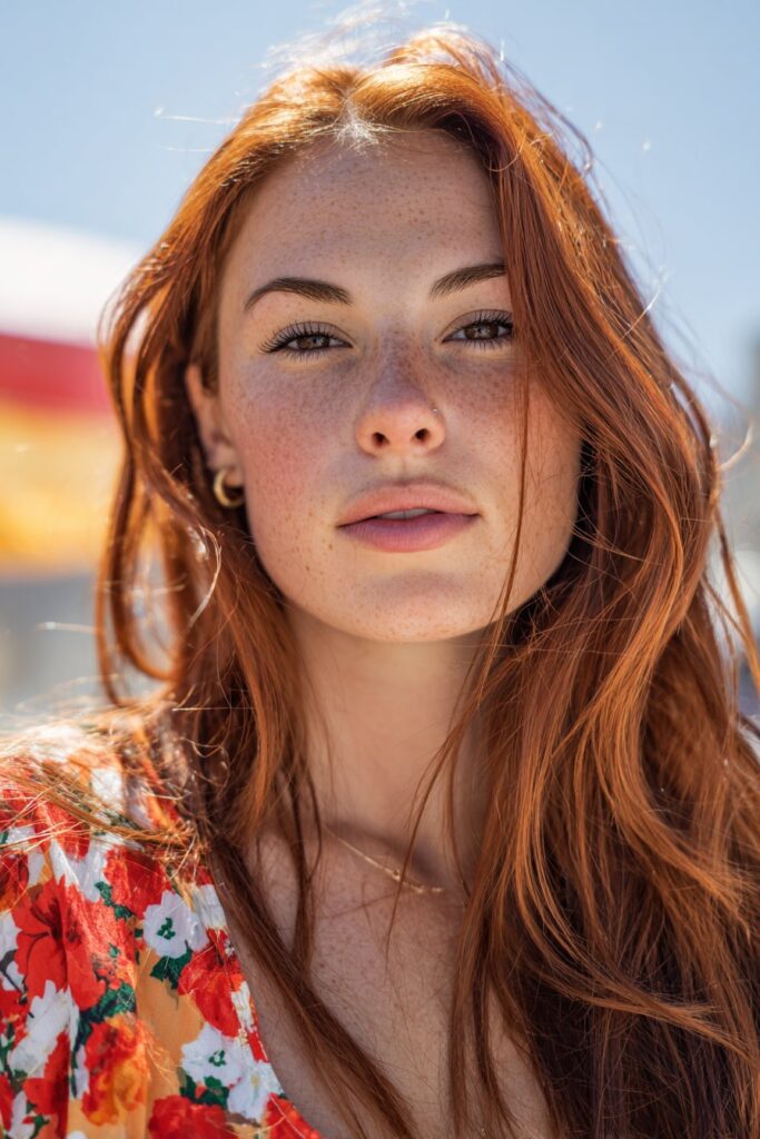 Cherry blossom summer red hair color with soft pink red