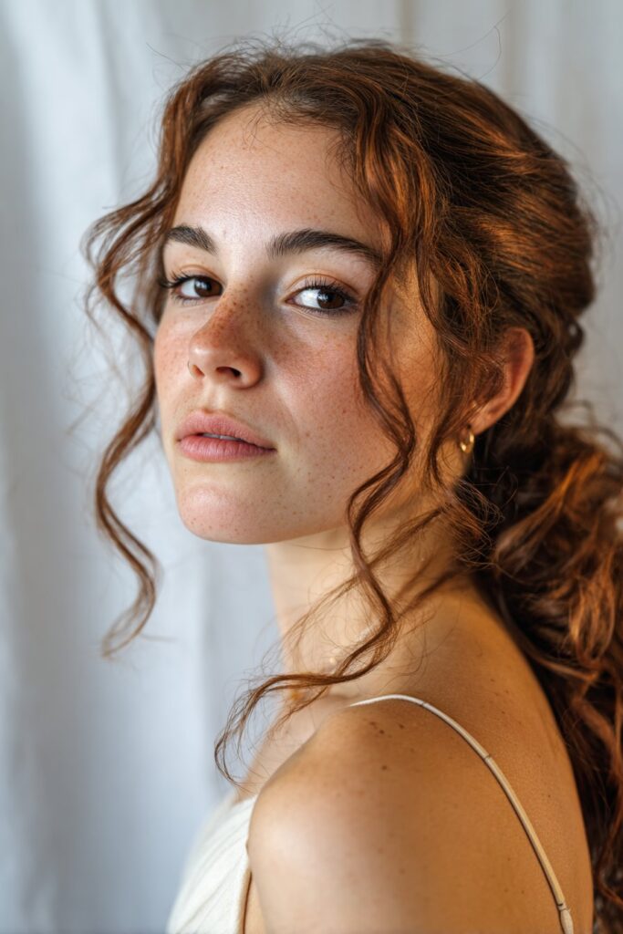 Classic bouffant half up hairstyle with soft curled ends