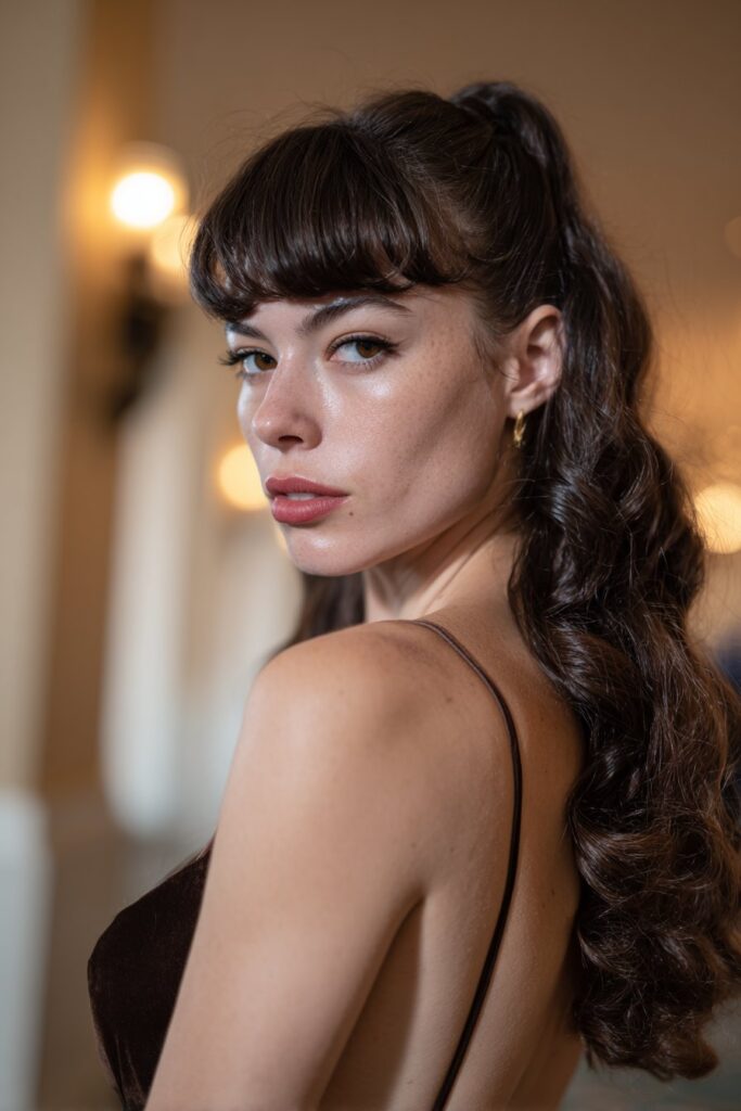 Prom hairstyle side part with classic Hollywood waves