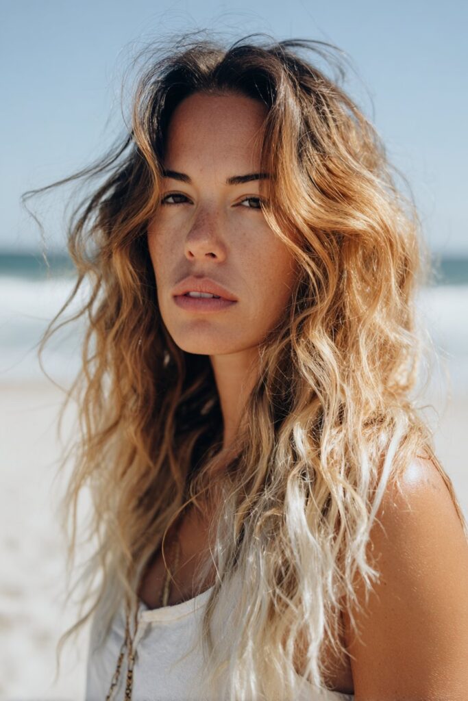 Classic loose beachy waves hairstyle with soft texture