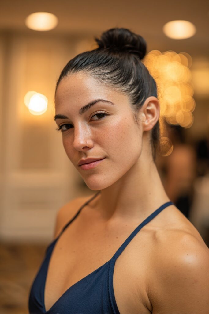 Low bun prom hairstyle classic sleek low bun