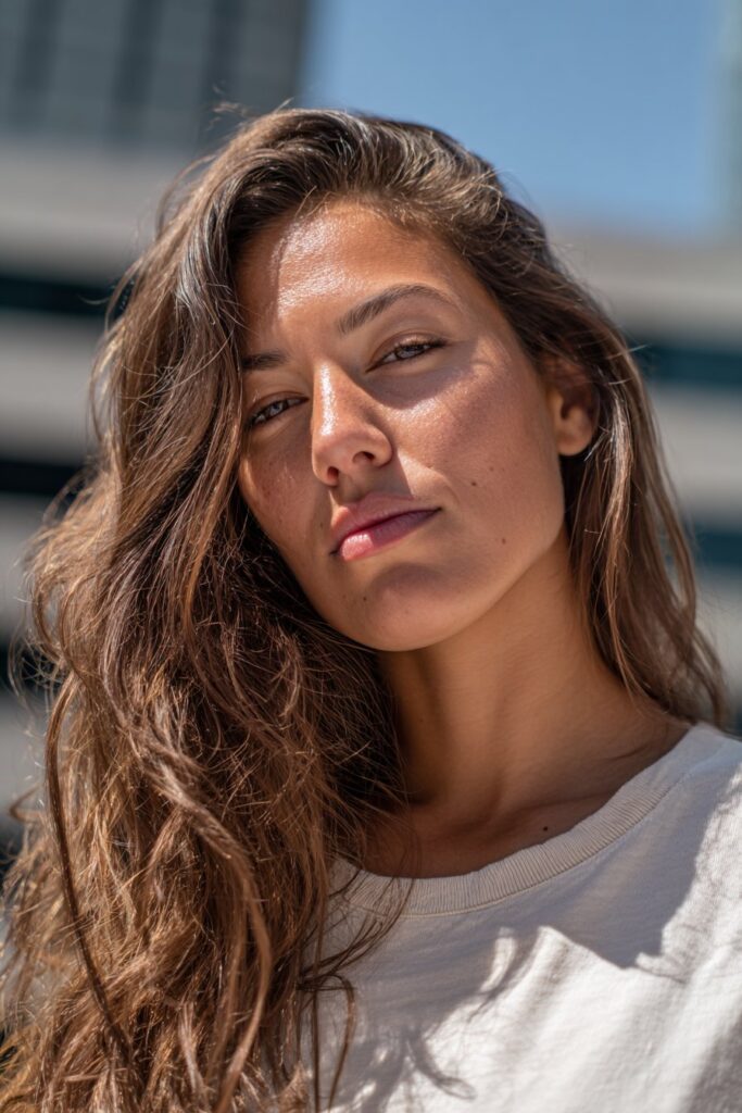 Cool toned sunkissed brunette hair with ashy highlights