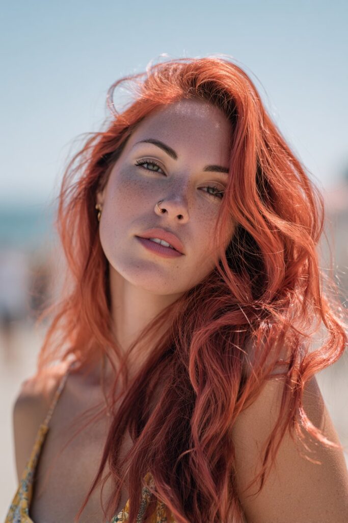Coral red summer hair color with bright tones