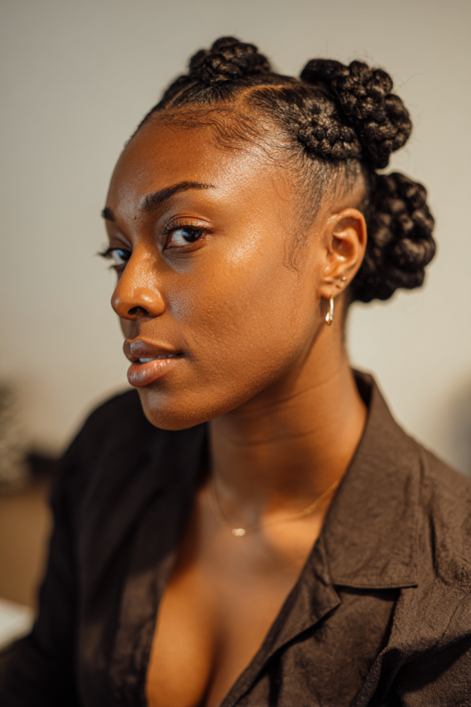 Cute braided hairstyle for black women cornrow bun with cuffs