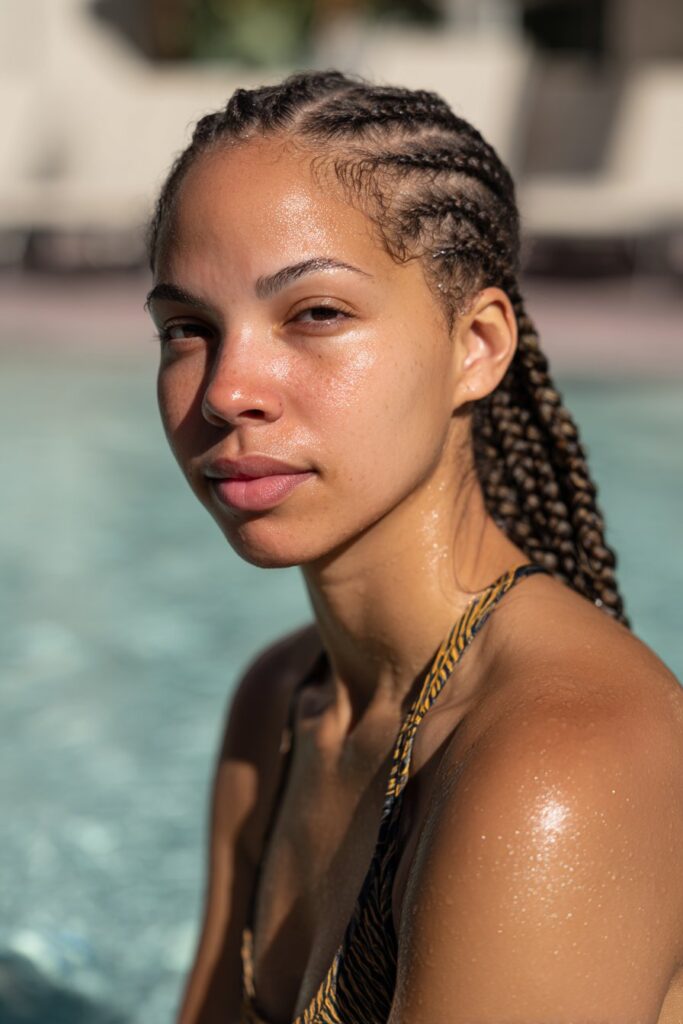 Cornrows protective hairstyle for pool and water activities